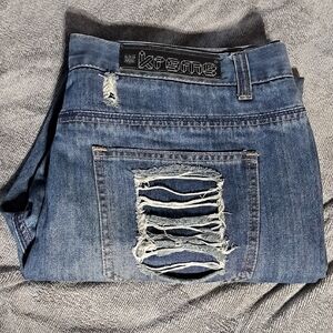 Krome Relaxed Fit Jeans with Distressed Ladder Effect